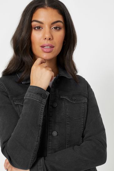 Black fitted denim jacket top