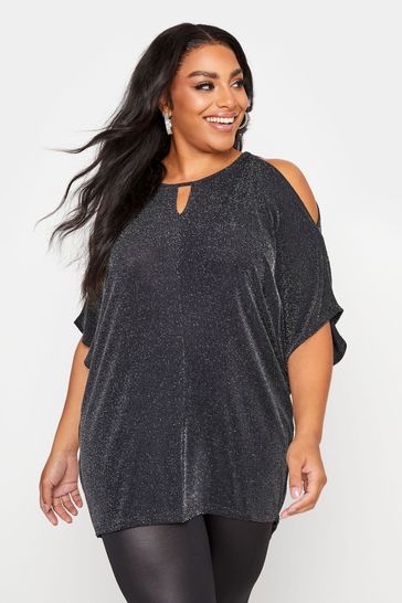 Yours Silver Cold Shoulder Cape Party Top