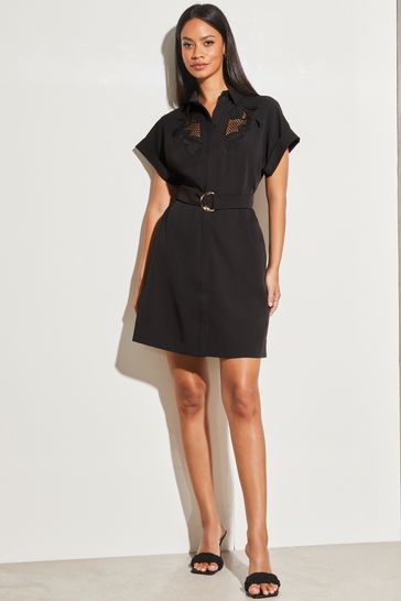 Buy Lipsy Black Short Sleeve Belted Artwork Mini Dress from Next