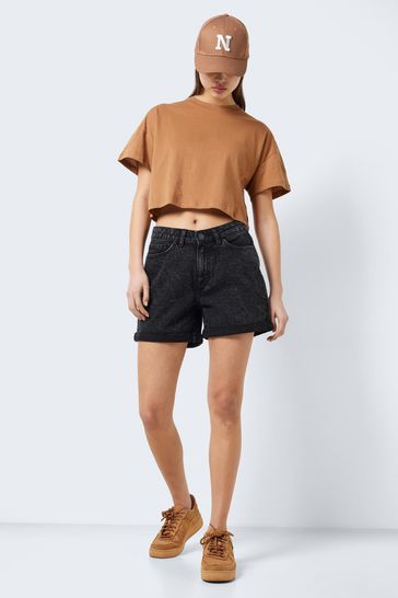 Buy NOISY MAY washed black distressed High Waist Mom Shorts from