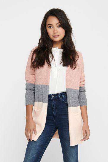 ONLY Pink & Grey Cosy Colour Block Cardigan