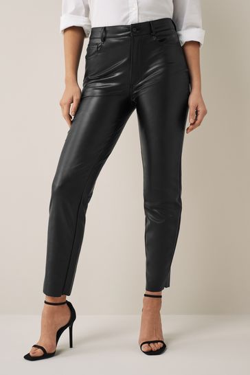 Only Black High Waisted Faux Leather Workwear Trousers