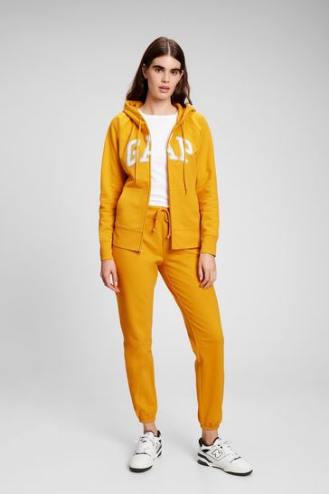 Gap Yellow Logo Zip Hoodie In Fleece