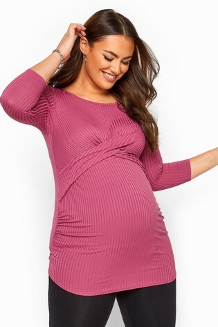 Bump It Up Pink Maternity Ribbed Front Twist Top