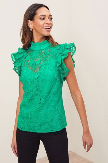 Lace flutter sleeve top store