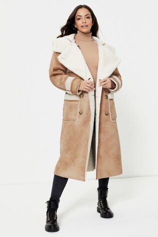 shearling longline coat