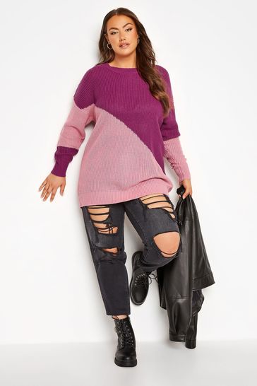 Yours Curve Pink Angle Stripe Jumper