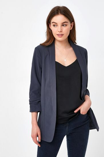 Pieces Charcoal Relaxed Ruched Sleeve Workwear Blazer