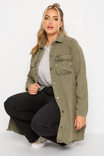Plus size longline denim hot sale jacket