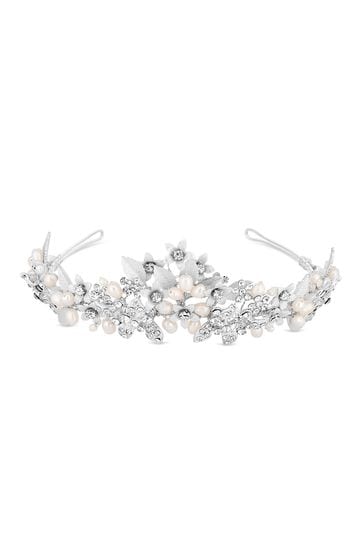 Buy Jon Richard Silver Crystal And Pearl Tiara - Gift Pouch from Next ...