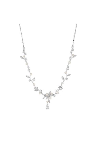 Jon Richard Silver Plated Cubic Zirconia Pearl Crystal Vine Pear Necklace