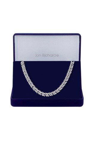 Jon Richard Silver Rhodium Plated Cubic Zirconia Leaf Necklace - Gift Boxed