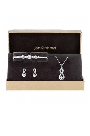 Jon Richard Silver Plated Crystal Infinity Jewellery Trio Set - Gift Box