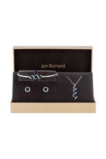 Jon Richard Silver Plated Sapphire And Crystal Twist Drop Trio Set - Gift Boxed
