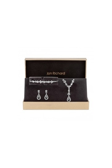 Jon Richard Silver Plated Clear Crystal Floral Trio Set - Gift Boxed