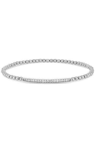 Simply Silver Sterling Silver 925 Cubic Zirconia Bar Beaded Stretch Bracelet