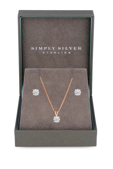 Simply Silver Rose Gold Plated Sterling Silver 925 Cubic Zirconia Jewelry Set