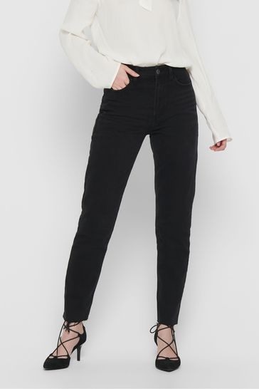ONLY Jet Black Regular High Waist Cropped Straight Jeans