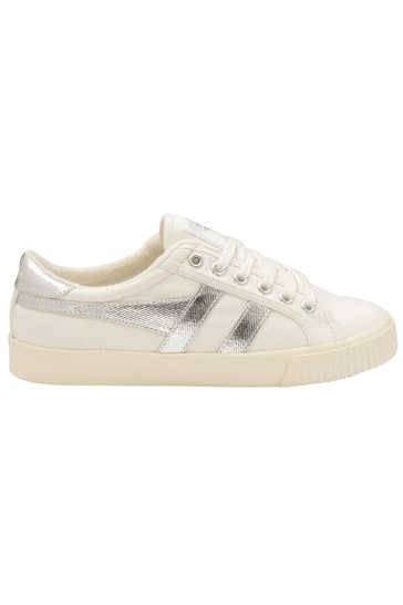Gola White and Silver Tennis Mark Cox Canvas Lace-Up Trainers