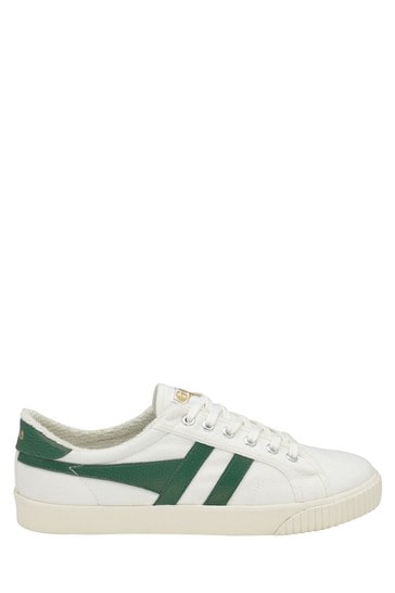 Gola White and Green Tennis Mark Cox Canvas Lace-Up Trainers