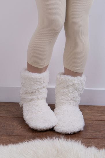Totes Cream Faux Fur Slipper Socks