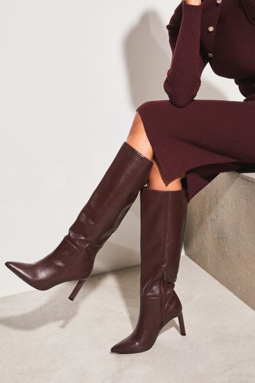 Burgundy knee boots cheap