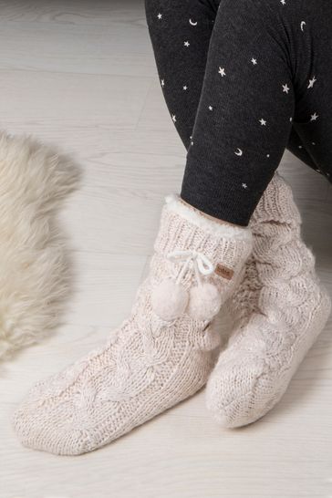 Buy Totes Cream Chunky Knit Slipper Socks from Next Luxembourg