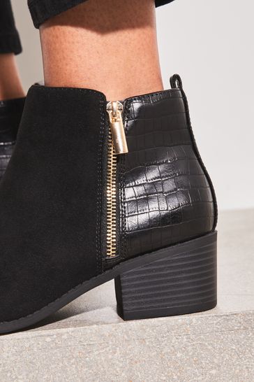Buy Lipsy Black Wide Fit Texture Side Zip Ankle Boot from Next