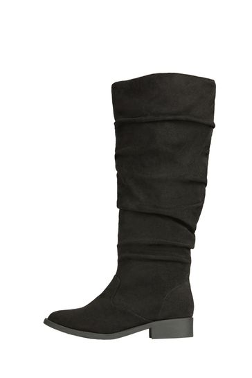 Lipsy Black Wide FIt Suedette Ruched Knee High Boot