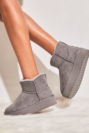 Lipsy Grey Warm Lined Faux Suede Low Ankle Pull On Boots
