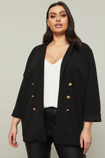 Buy Lipsy Black Jersey Curve Military Tailored Button Blazer from