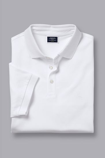 Charles Tyrwhitt White Short Sleeve Pique Polo Shirt