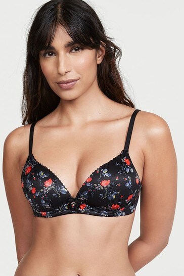 Victoria's Secret Black Floral Print Smooth Lightly Lined Non Wired Bra