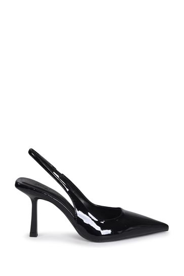 Black patent top sandal heels