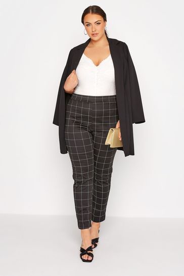 Yours Curve Black Windowpane Ponte Trousers