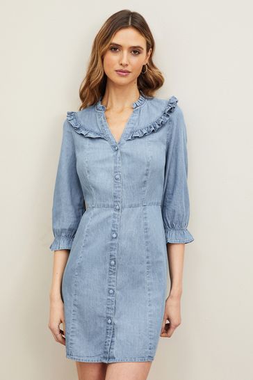 Denim shirt ruffle clearance