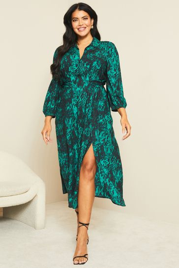 Lipsy Green Curve Rouleau Button Maxi Shirt Dress