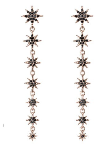 Lipsy Jewellery Rose Gold Plated Black Crystal Star Linear Drop Earring