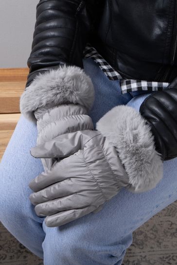 Totes Grey Water Repellent Padded Smartouch With Faux Fur Cuff
