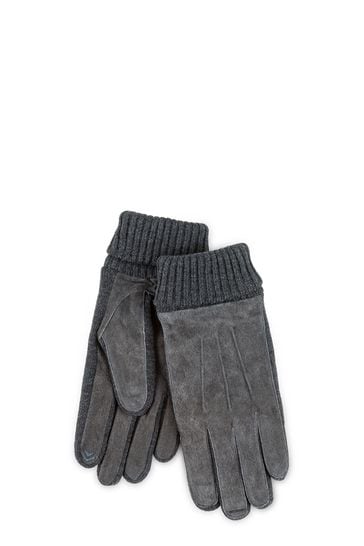 Totes Grey Mens Suede & Knit Glove Smart Touch