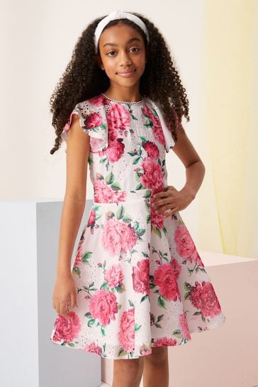 Buy Lipsy White Floral Premium Printed Broderie Dress from Next