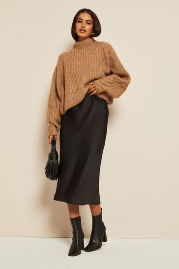 Black satin midi skirt uk on sale