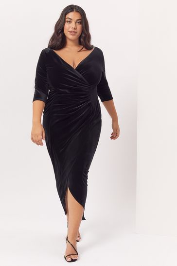 Scarlett & Jo Black Curve Velvet Maxi Bodycon Dress
