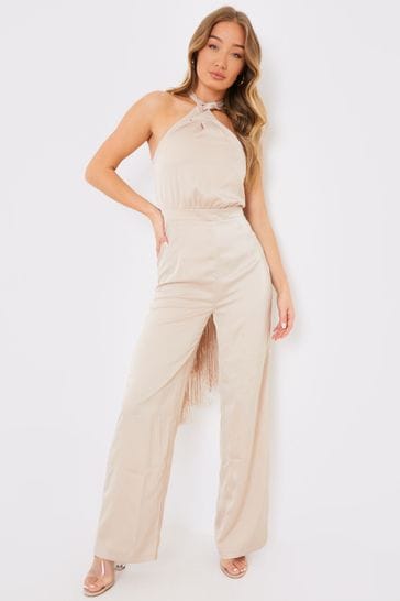 Buy In The Style Grey Georgia Louise Halter Neck Wide Leg Jumpsuit