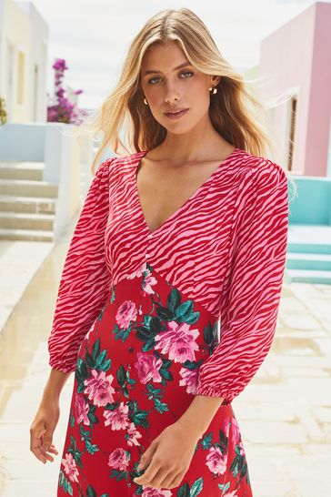 Red button front midi dress on sale