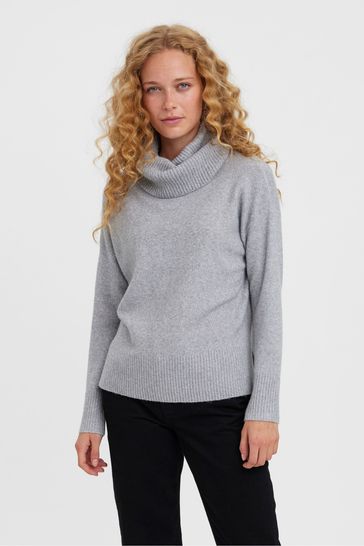 Vero Moda Light Grey Long Sleeve Cowl Neck Knitted Jumper