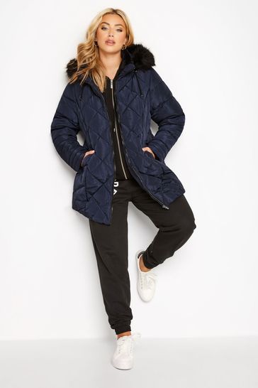 Yours Curve Blue PU Panelled Puffer Jacket