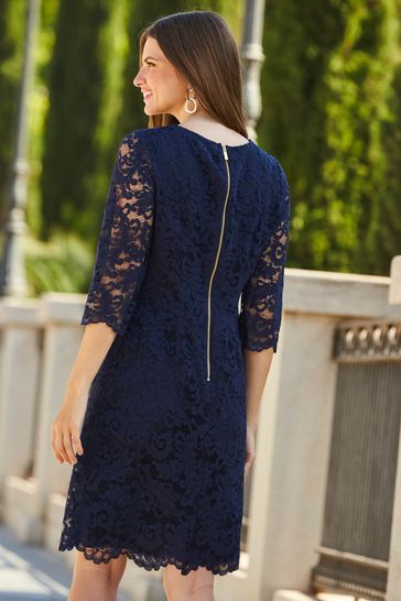 Buy Sosandar Blue Fluted Sleeve Lace Shift Dress from Next Luxembourg