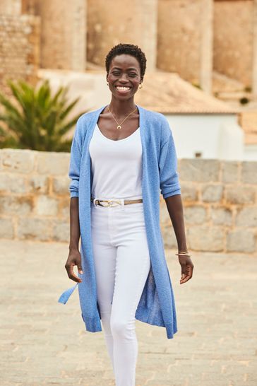 Buy Sosandar Blue Longline Belted Cardigan from Next Luxembourg