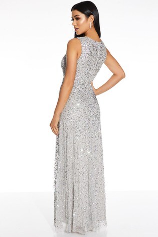 Quiz grey embellished outlet maxi dress